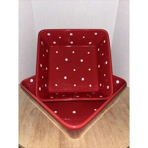 Nesting casserole Dishes Temptations Red polka dot Set 7 And 8 Inch Ceramic Ston